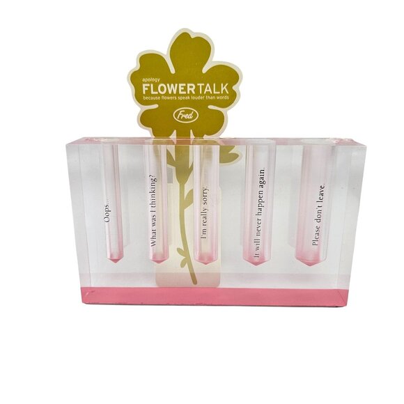 Apology Flower Talk Bud Vase By Fred Clear & Pink Acrylic Humorous Phrases - Picture 11 of 15